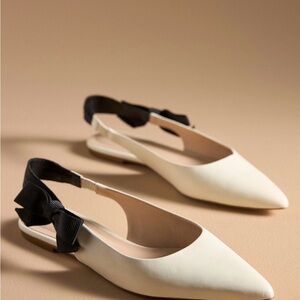 Anthropologie Maeve Cream Slingback Flats with side Bow NIB 6.5
